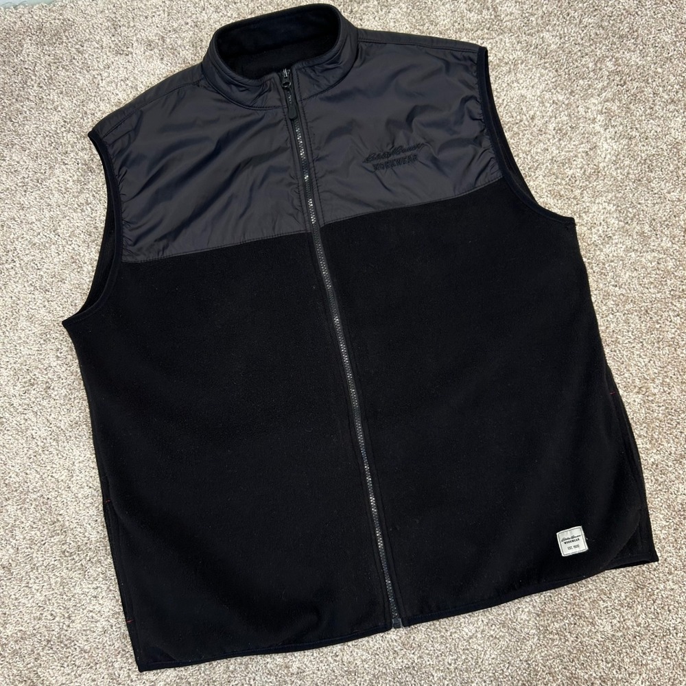 Eddie Bauer Workwear Fleece Vest Foreman Fit Men Size XL Black Full Zip Pockets